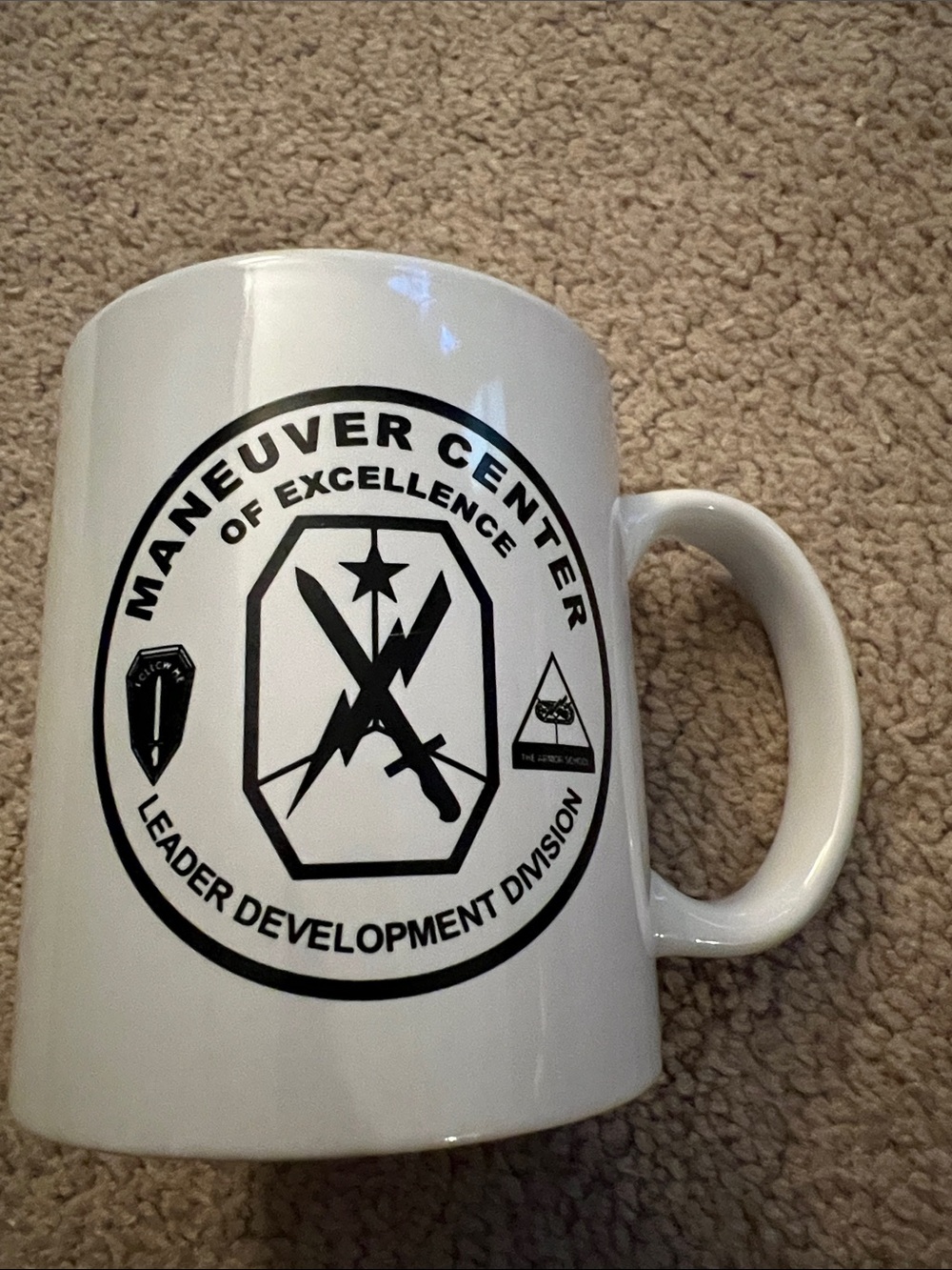 White Army Mug with Black Maneuver Center Leader Development Division Emblem